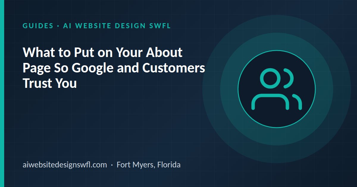Illustration of a people icon beside the article title: What to Put on Your About Page So Google and Customers Trust You
