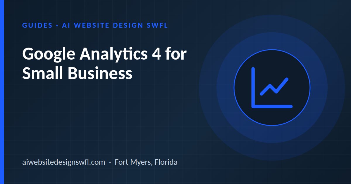 Illustration of a line chart icon beside the article title: Google Analytics 4 for Small Business