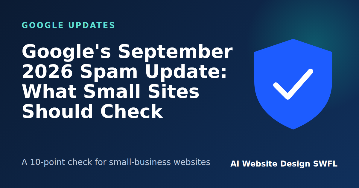 Shield with a check mark beside the title Google's September 2026 spam update: what small sites should check