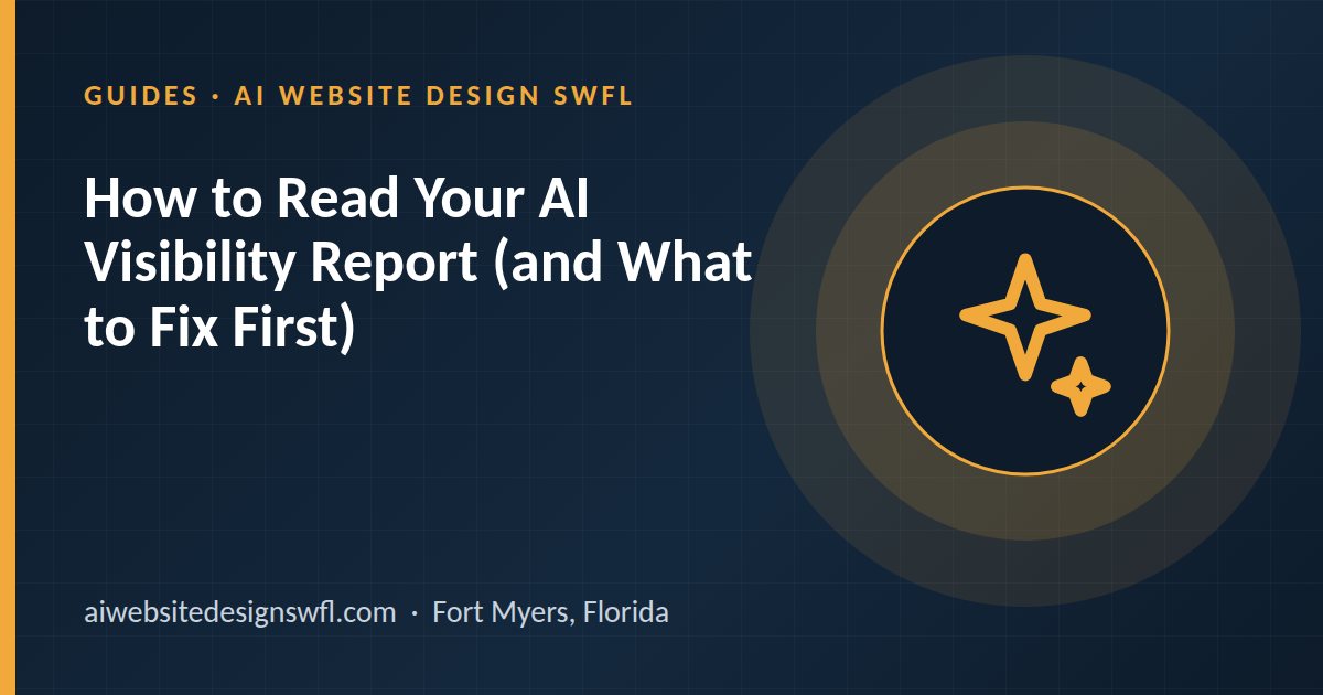 Illustration of a sparkle icon beside the article title: How to Read Your AI Visibility Report (and What to Fix First)