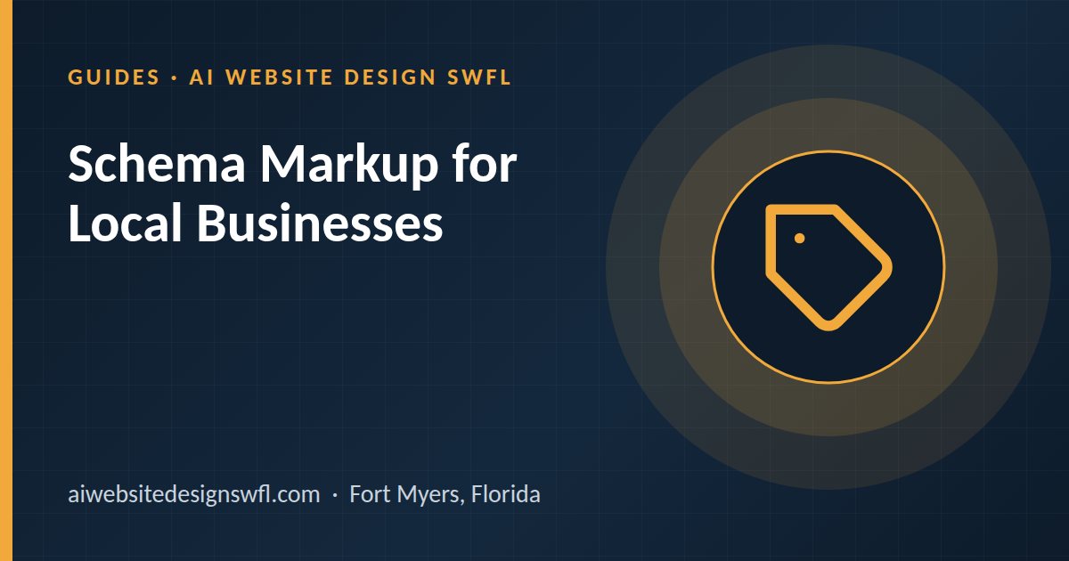 Illustration of a price tag icon beside the article title: Schema Markup for Local Businesses