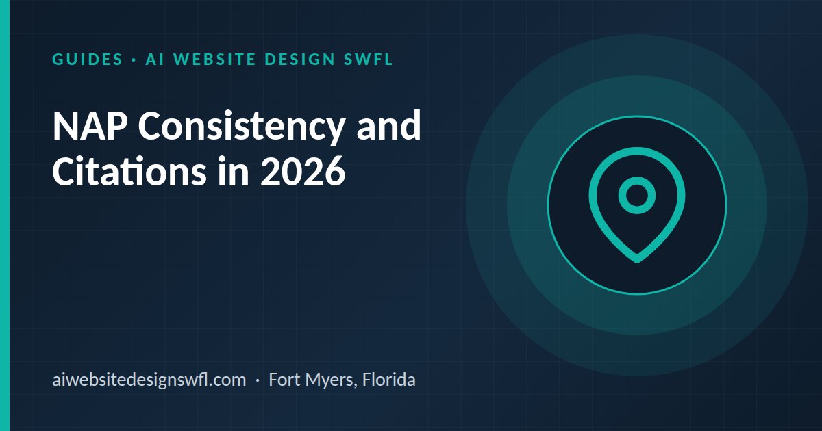 Illustration of a map pin icon beside the article title: NAP Consistency and Citations in 2026