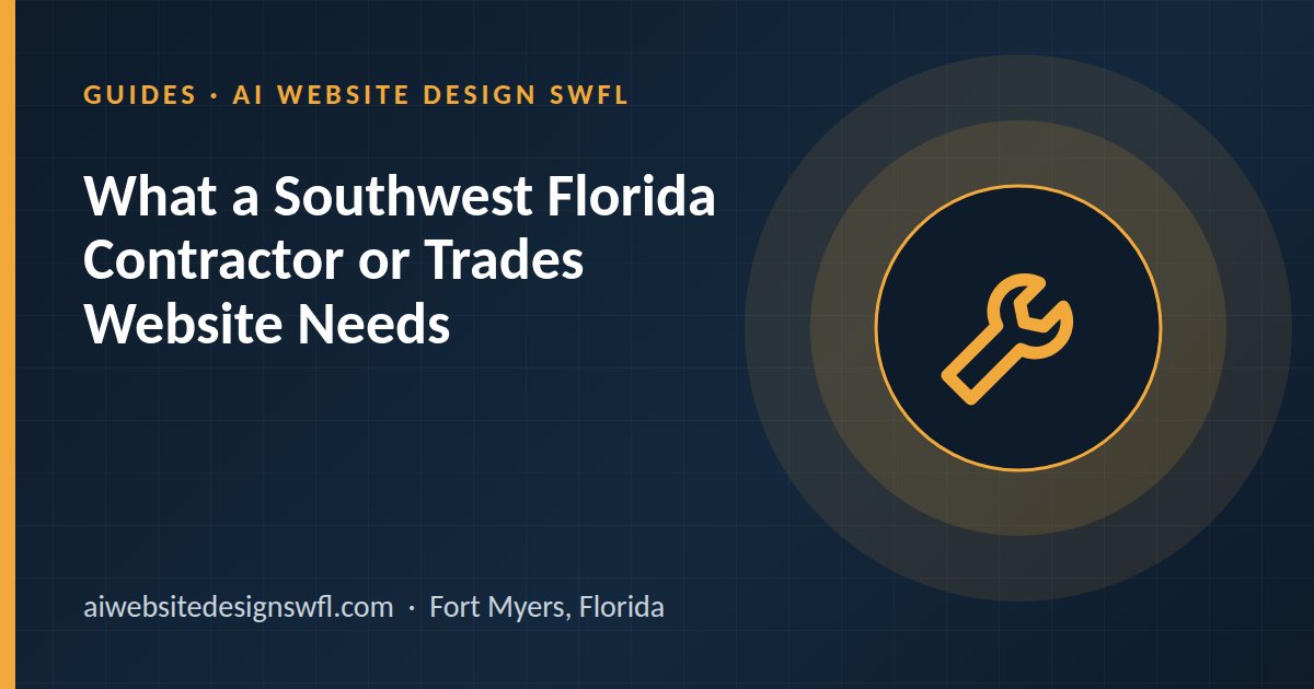 Illustration of a wrench icon beside the article title: What a Southwest Florida Contractor or Trades Website Needs