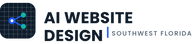 AI Website Design SWFL logo: dark node-graph mark beside the wordmark in dark ink